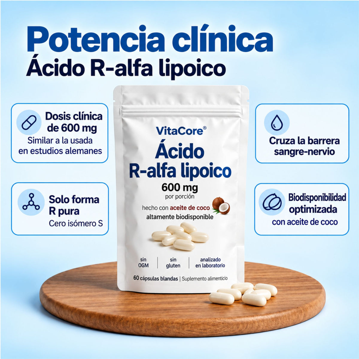 Ácido R-Alfa Lipoico 600 mg – Forma R Pura