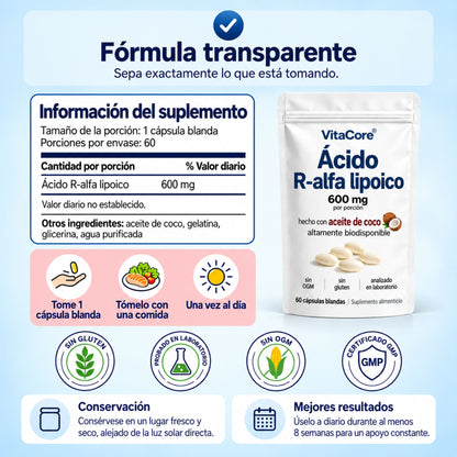 Ácido R-Alfa Lipoico 600 mg – Forma R Pura