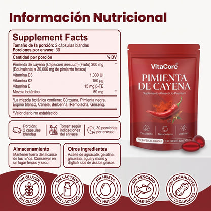 Capsulas Blandas de Pimienta de Cayena Vitacore
